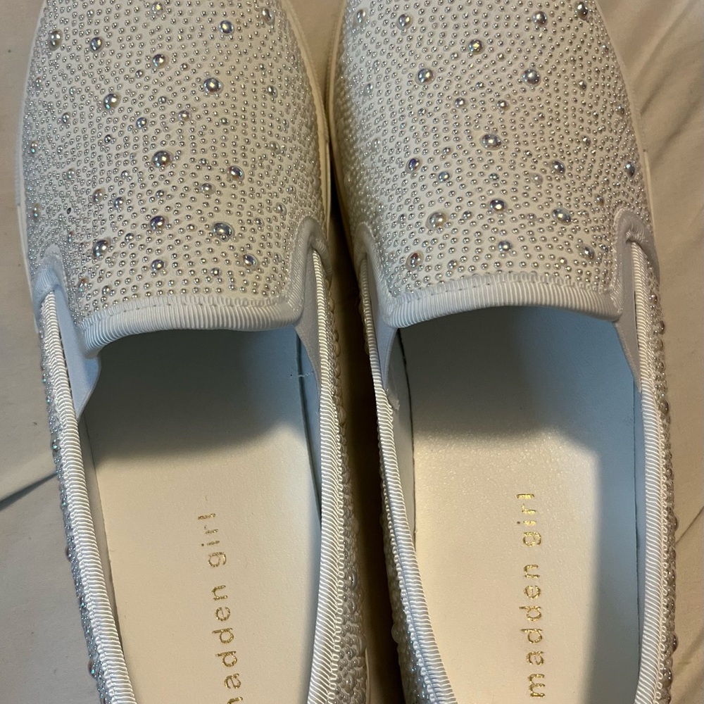 Madden Girl White Perforated Slip-On Flats